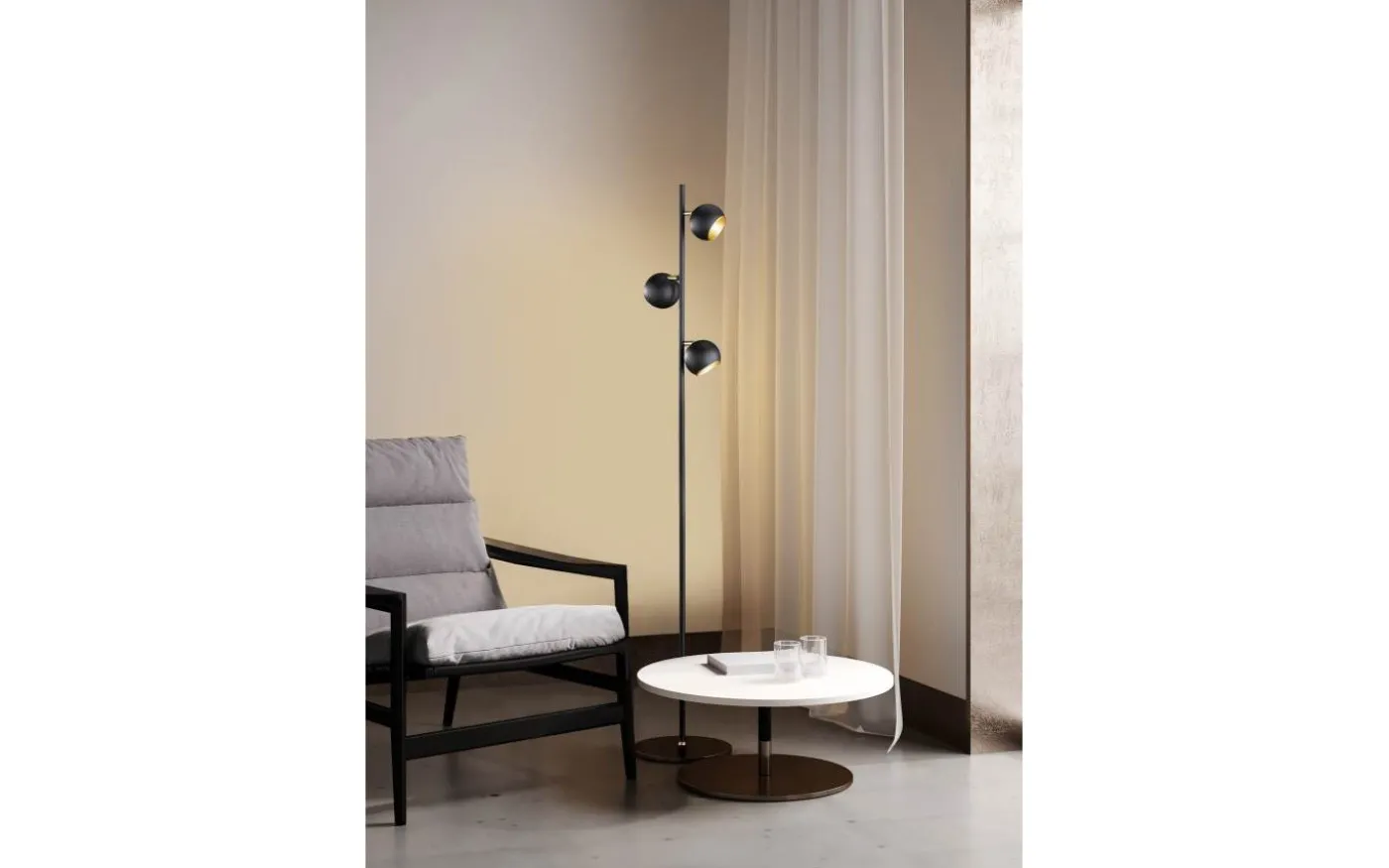 Dakota Golvlampa 3xG9 matt svart/guld