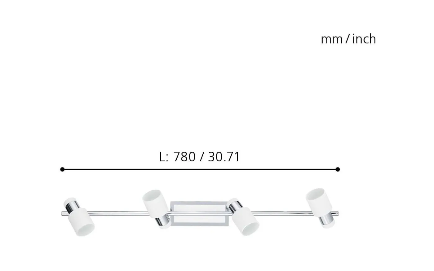 Davida Takspotlight 78cm GU10 LED 3000K 4x5W Vit