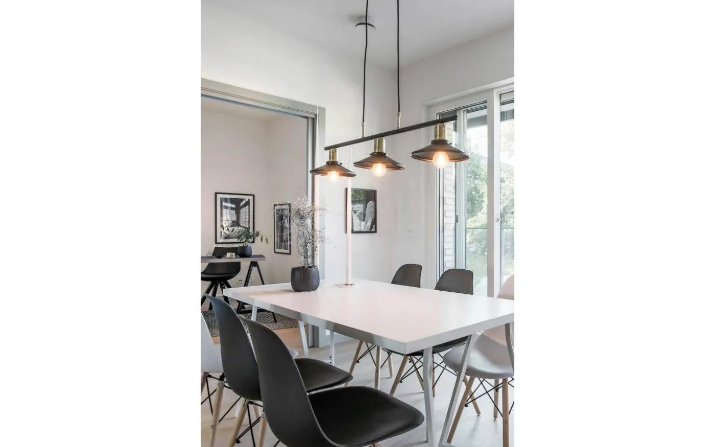 Disc 3 Taklampa 96cm 3xE27 Svart/Borstad Mässing