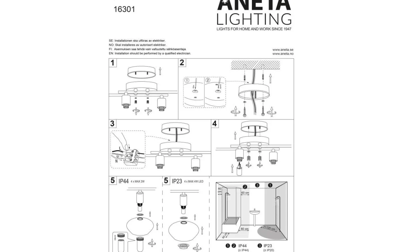 Elba Plafond 60cm Matt Mässing/Opalvit IP44
