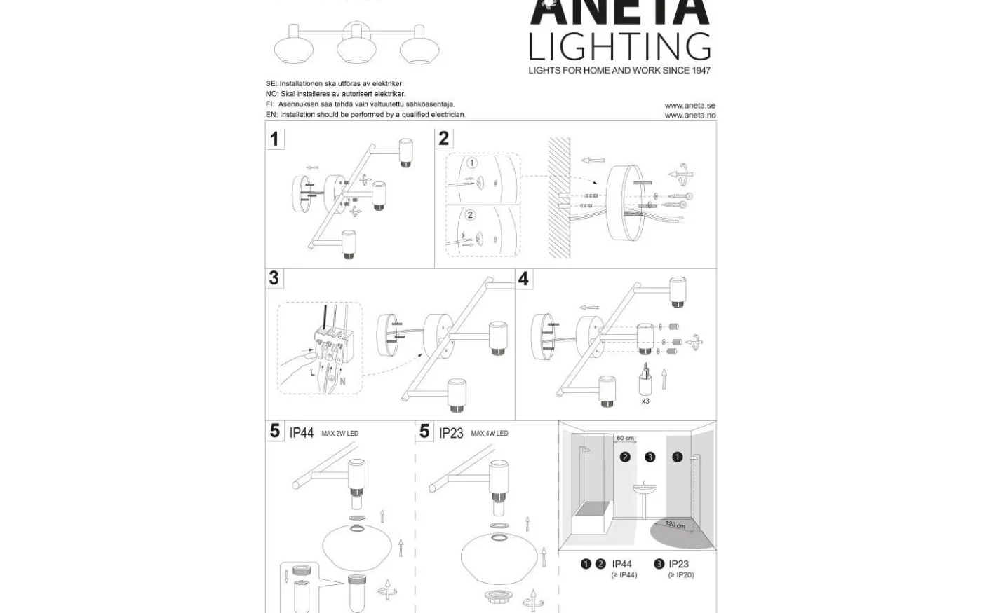 Elba Vägglampa Svart/Opalvit IP44