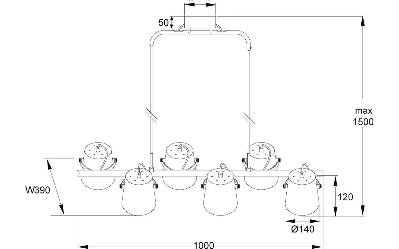 Espresso Taklampa 6L 100cm Svart