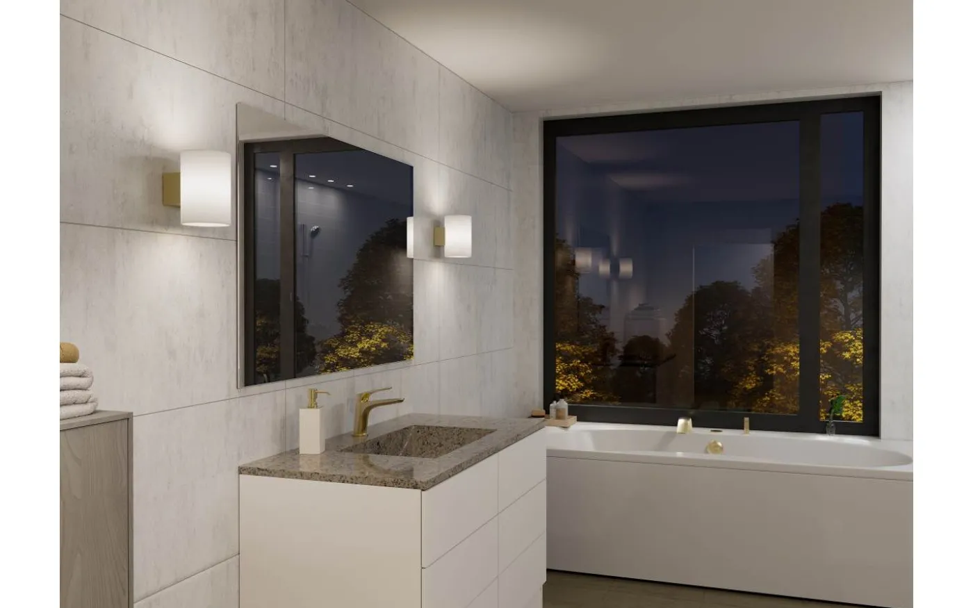 Evoke L Vägglampa Mässing/Opalglas IP44