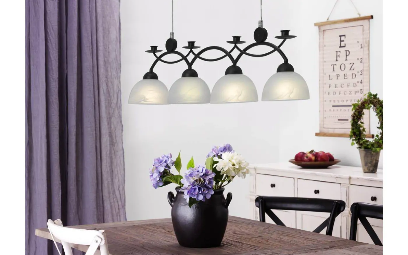 Florens Taklampa 89cm 4xE14 Antik svart