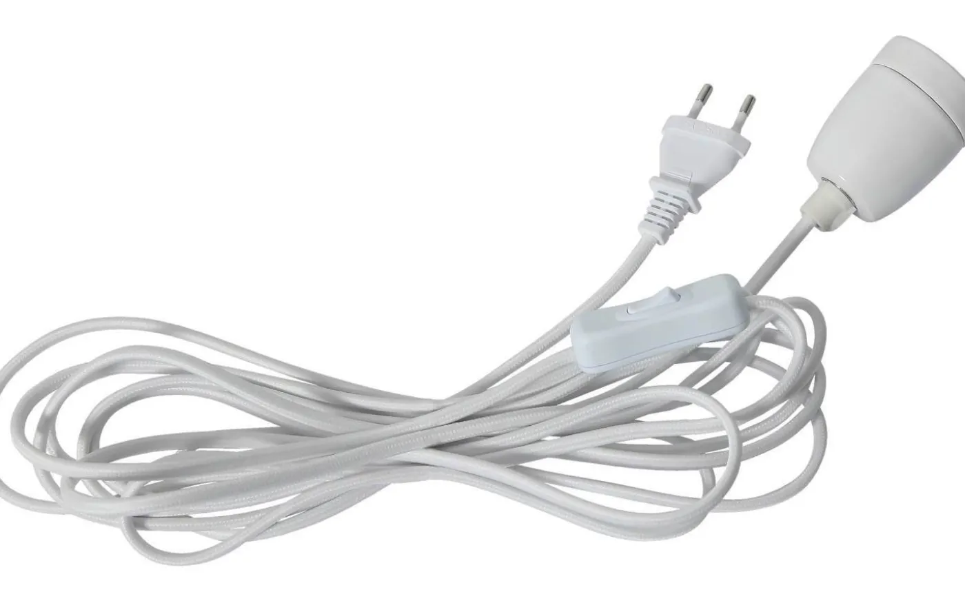 Glaze Textilsladd 5m med Porslinssockel E27 Vit