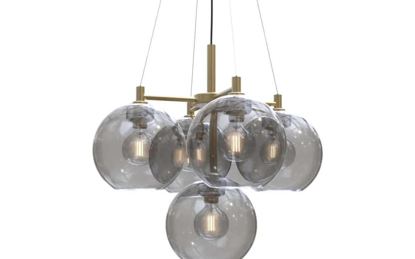 Gloria Taklampa 68cm 5L Mässing/Rökfärgat Glas