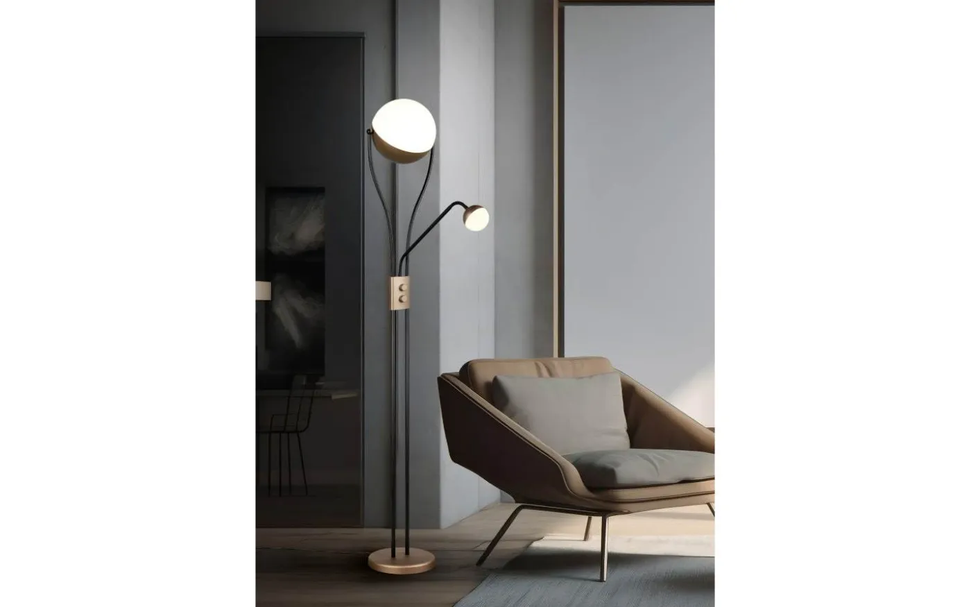 Golvlampa LED Chris kaffebrun med läslampa