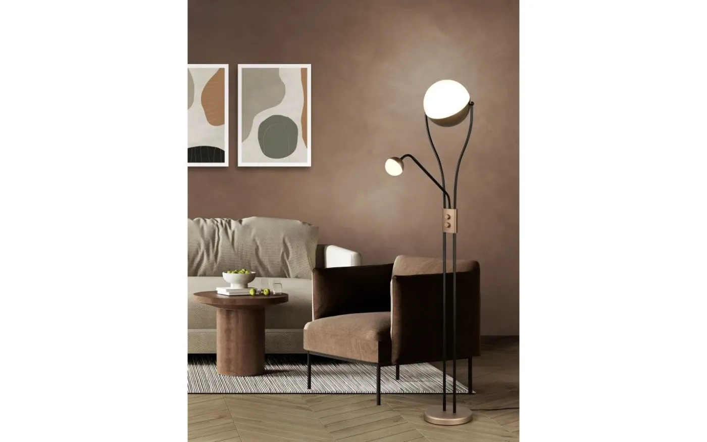 Golvlampa LED Chris kaffebrun med läslampa