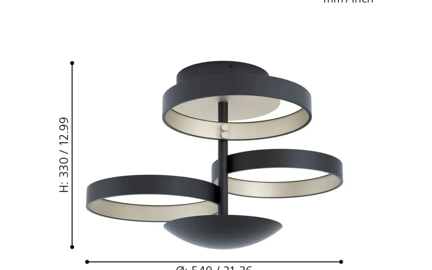 Gromola Plafond 54cm LED 3000K 33,8W Svart