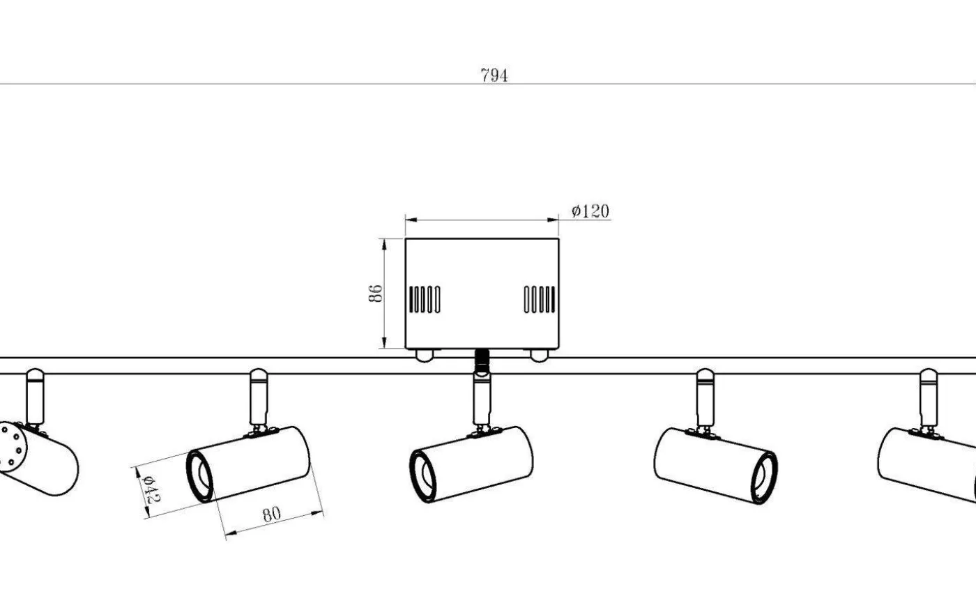 Gusto Takspotlight 80cm LED 5x5W 3000K Svart/Mässing