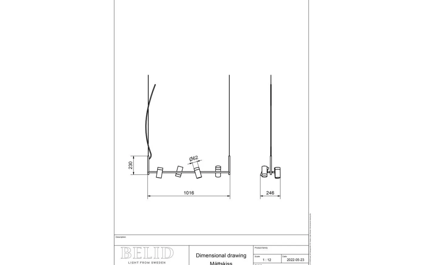 Holder Taklampa 101,5cm Svart