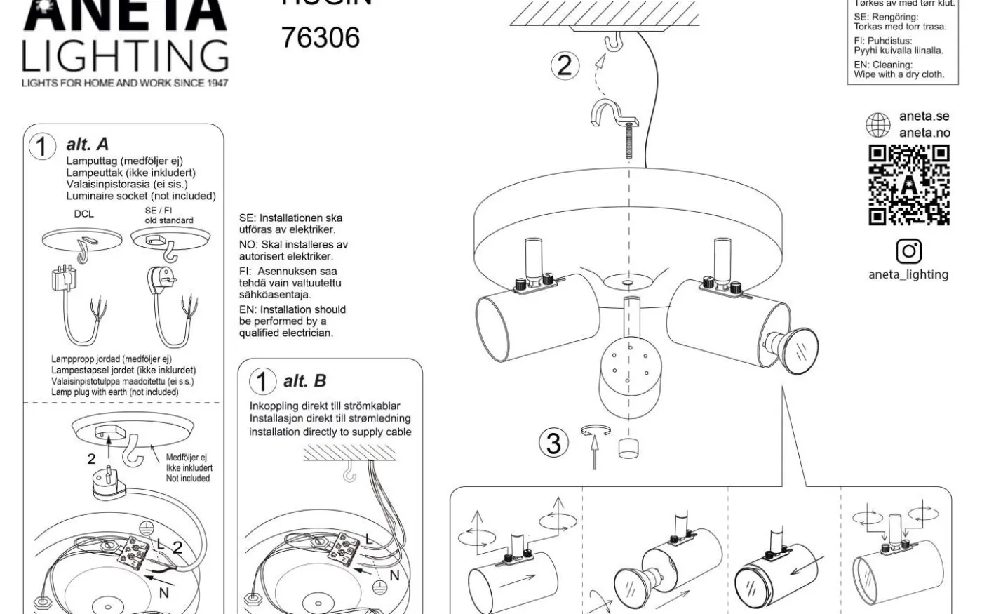 Hugin Takspotlight 25cm Svart