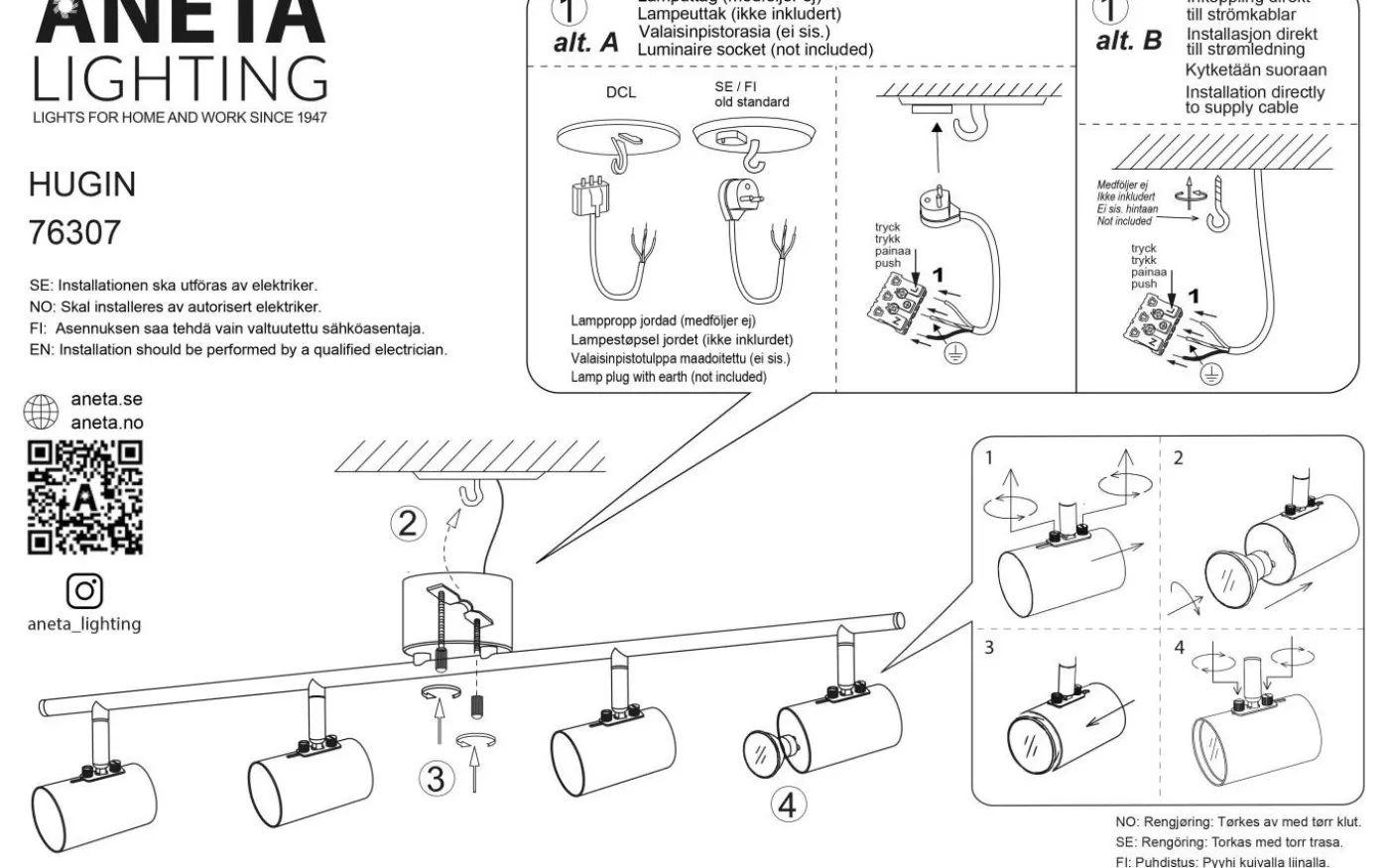 Hugin Takspotlight 75cm Vit