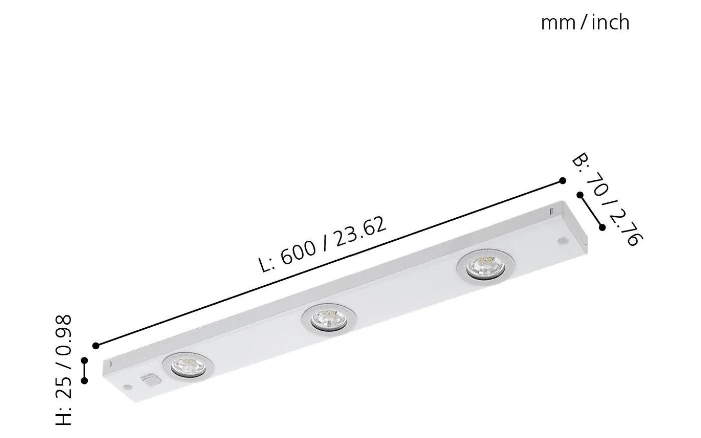 Kob Bänkbelysning 60cm LED 3000K 3x2,3W Vit