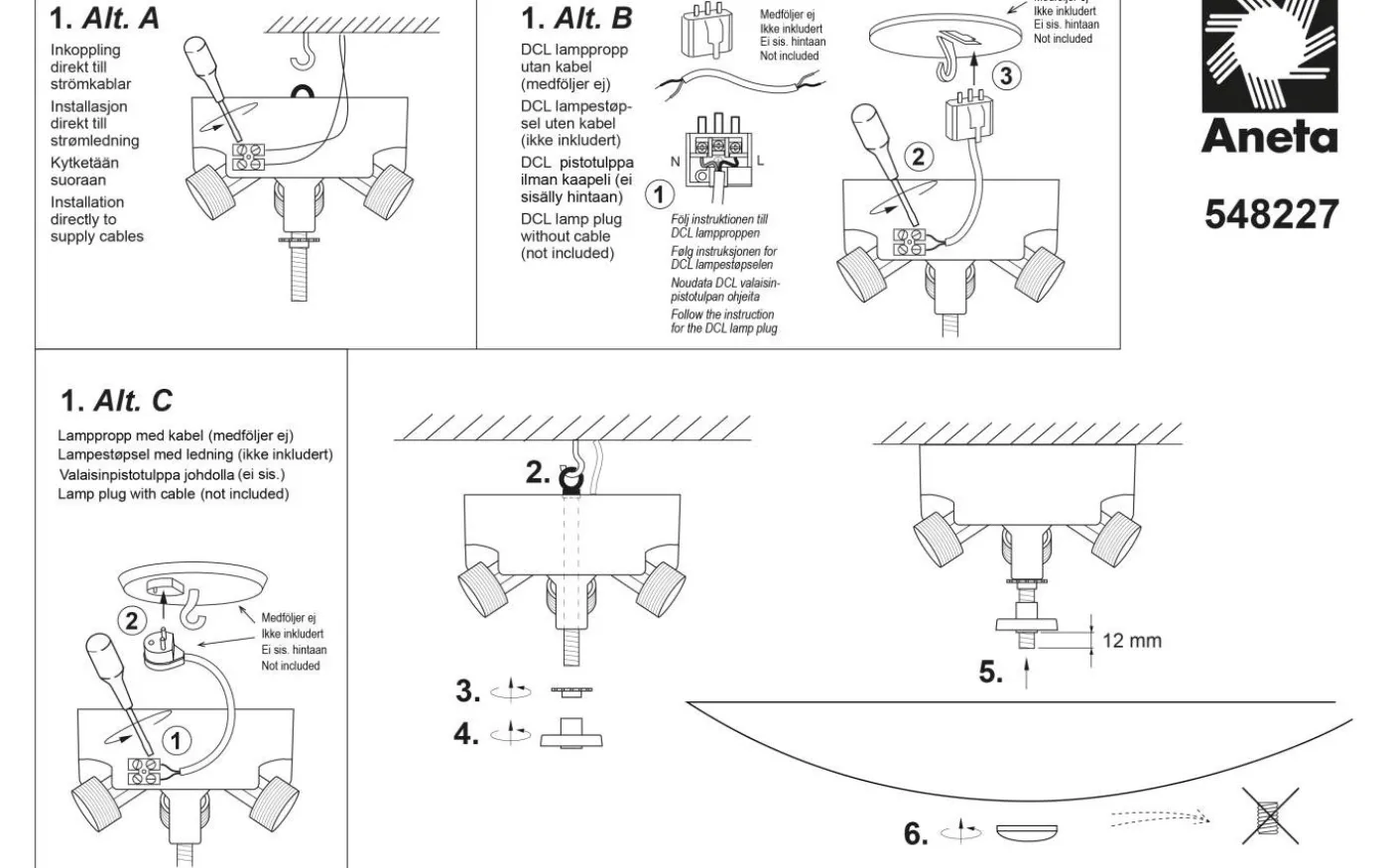 Kompass Plafond 42cm Vit/Svart