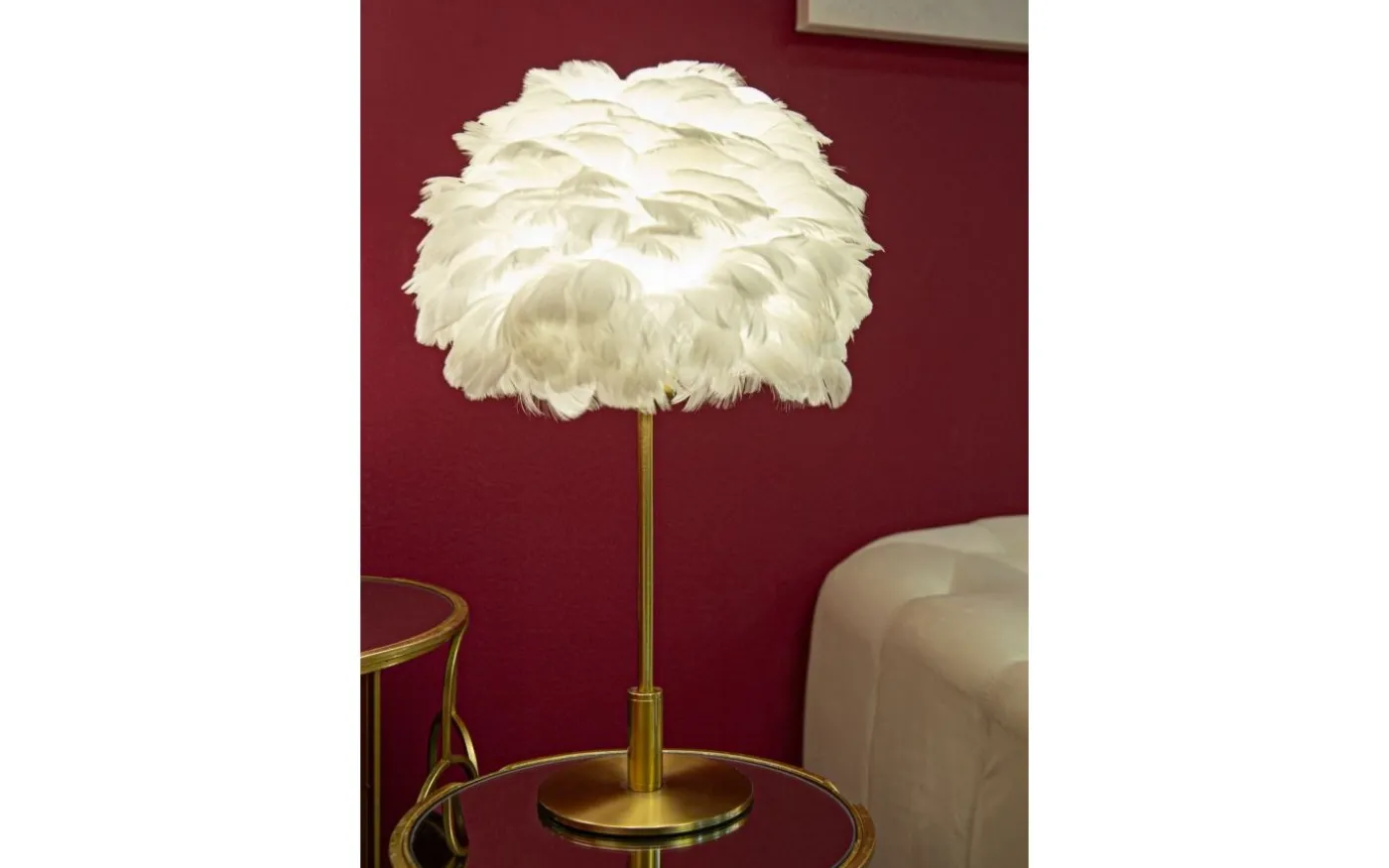 Largo Bordslampa Kullfjäder 50cm Vit/Guld