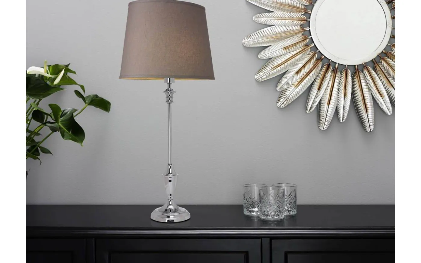 Linne Lampskärm Oval 32cm Grå