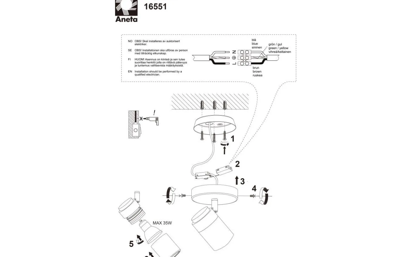 Livorno Takspotlight 10cm Singel Krom IP44