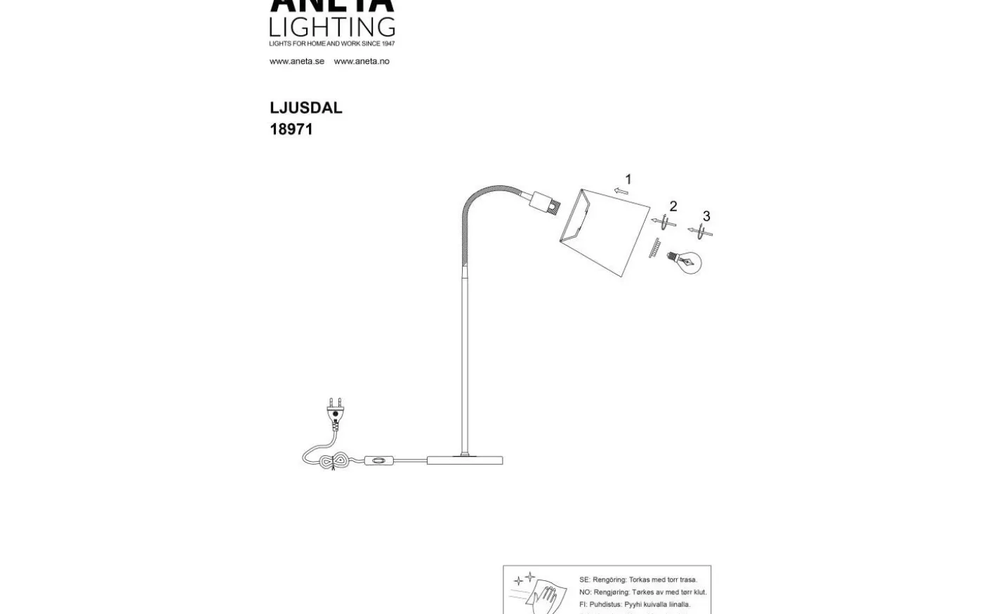 Ljusdal Bordslampa 49cm Vit/Matt Mässing