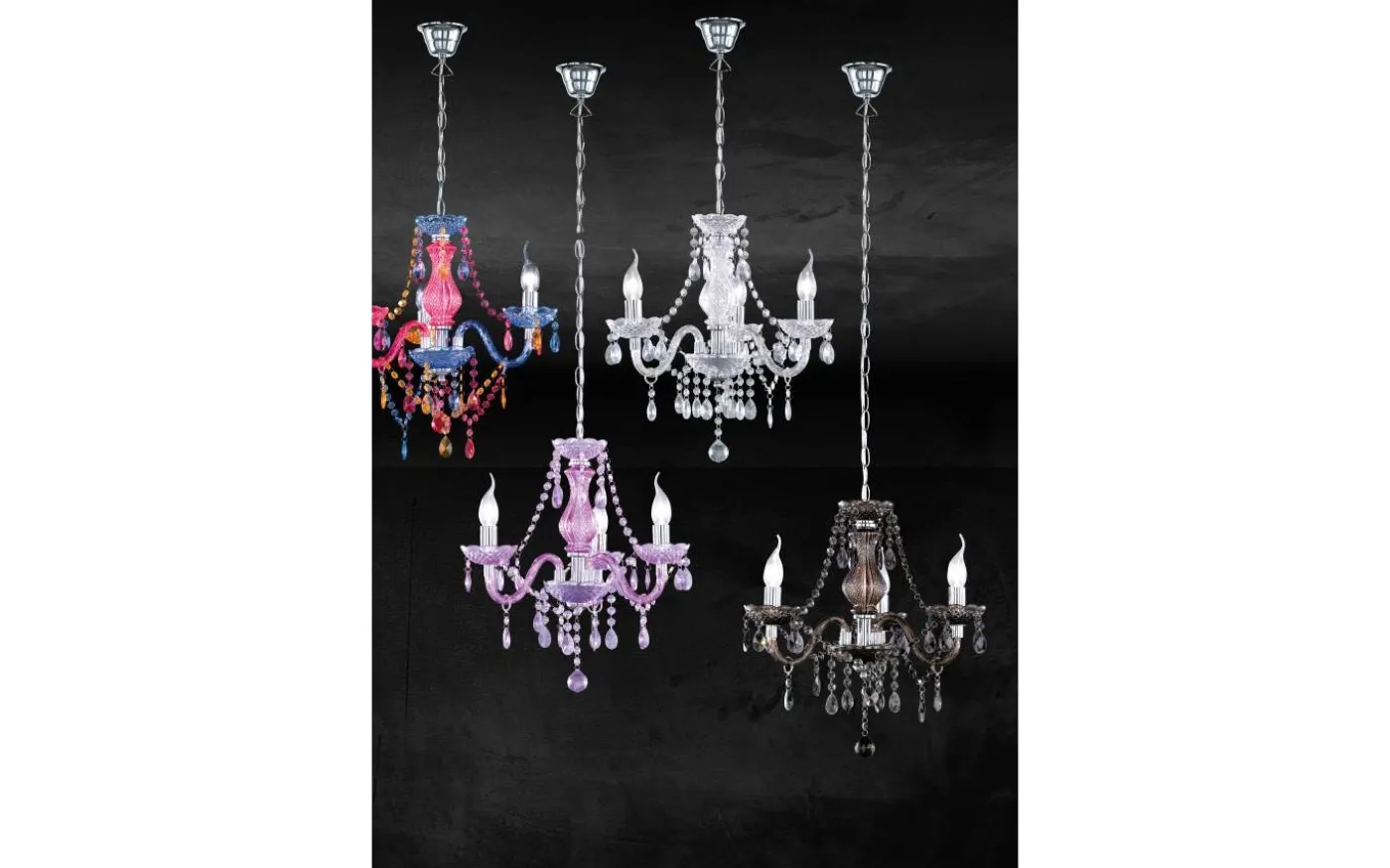 Luster Kristallkrona 46cm 3-delad E14 flerfärgad