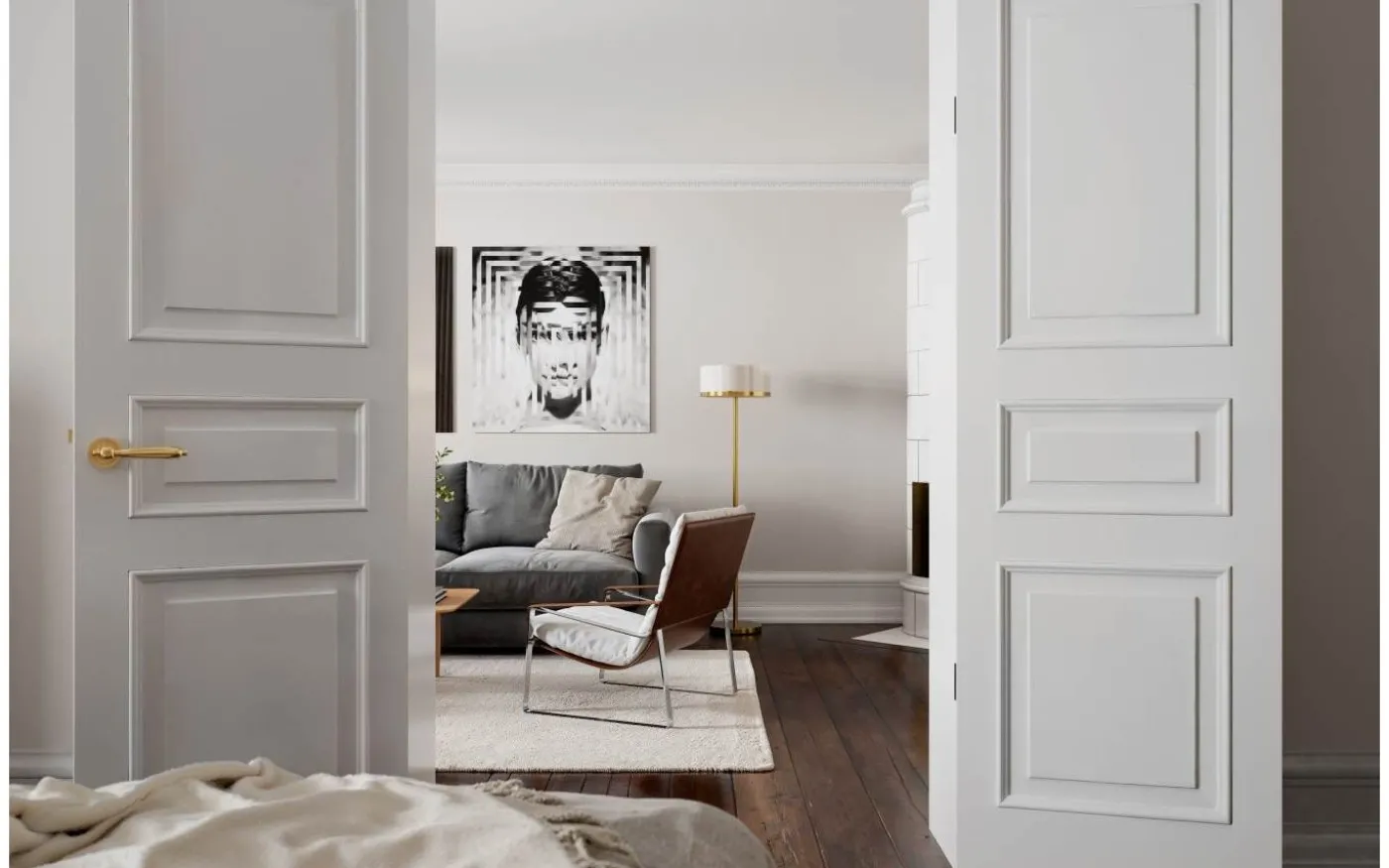 Marcel Golvlampa 150cm Mässing/Vit