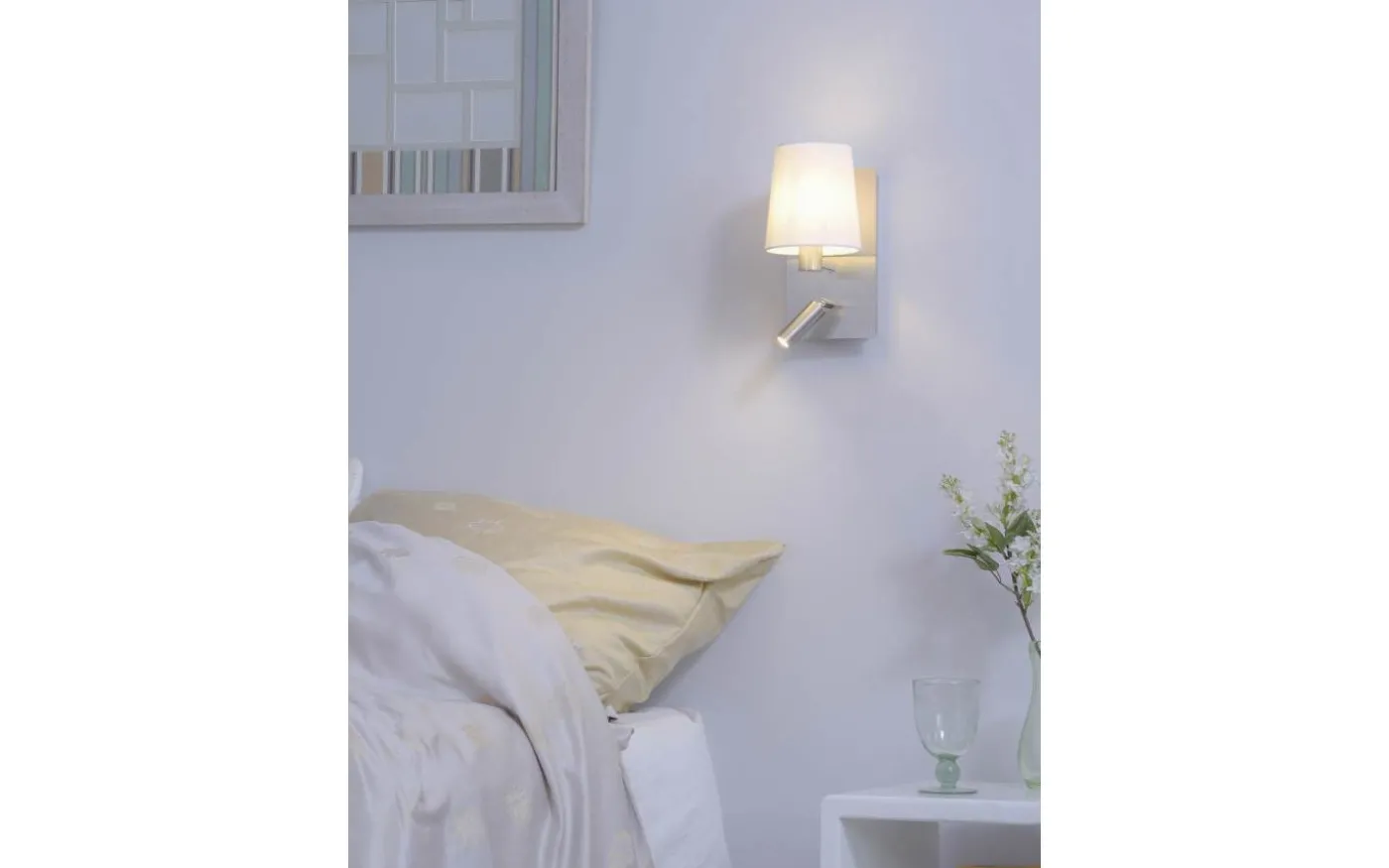 Marriot Vägglampa E27 + LED borstat stål/vit