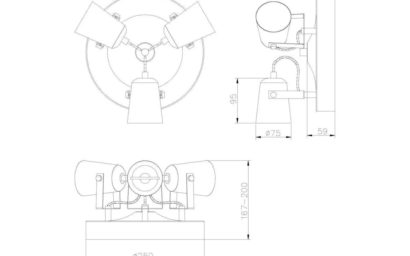 Metz Takspotlight 25cm 3L Svart/Matt Mässing