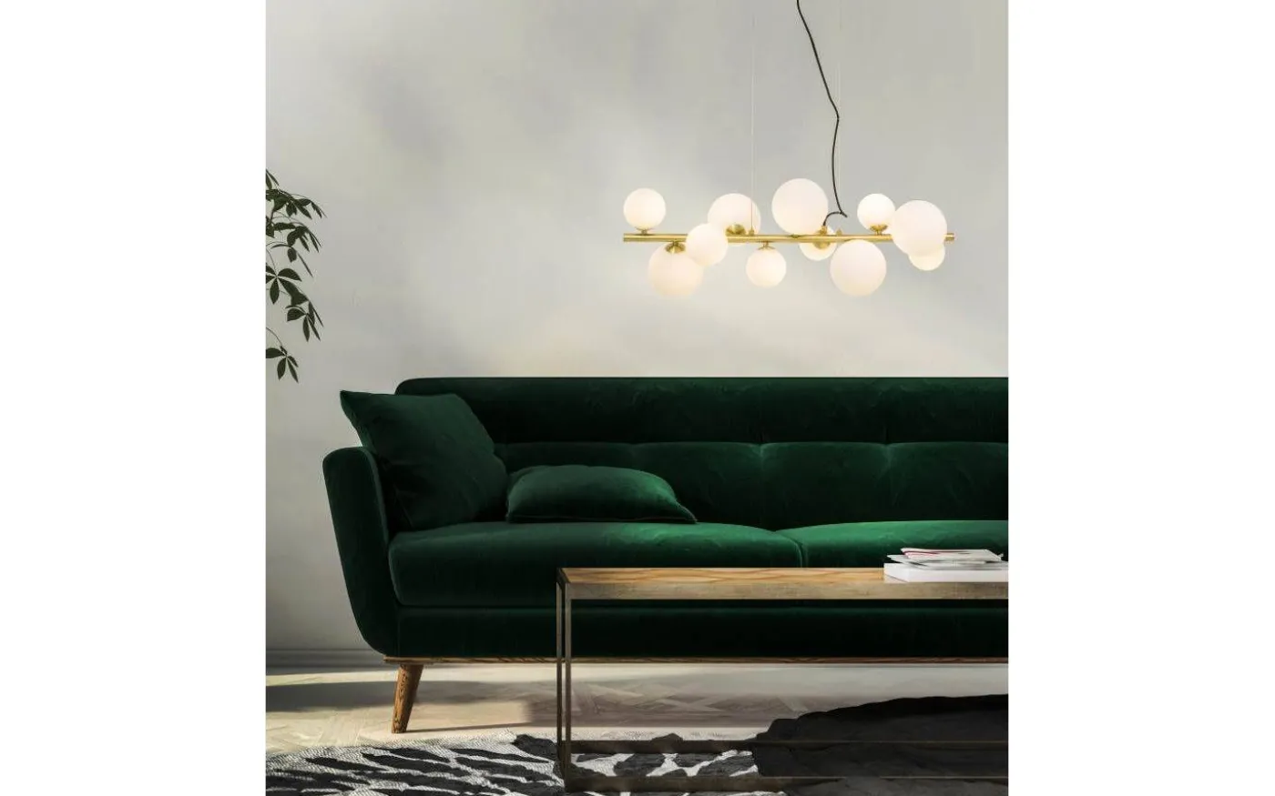 Molekyl Taklampa 85cm Mässing/Vit