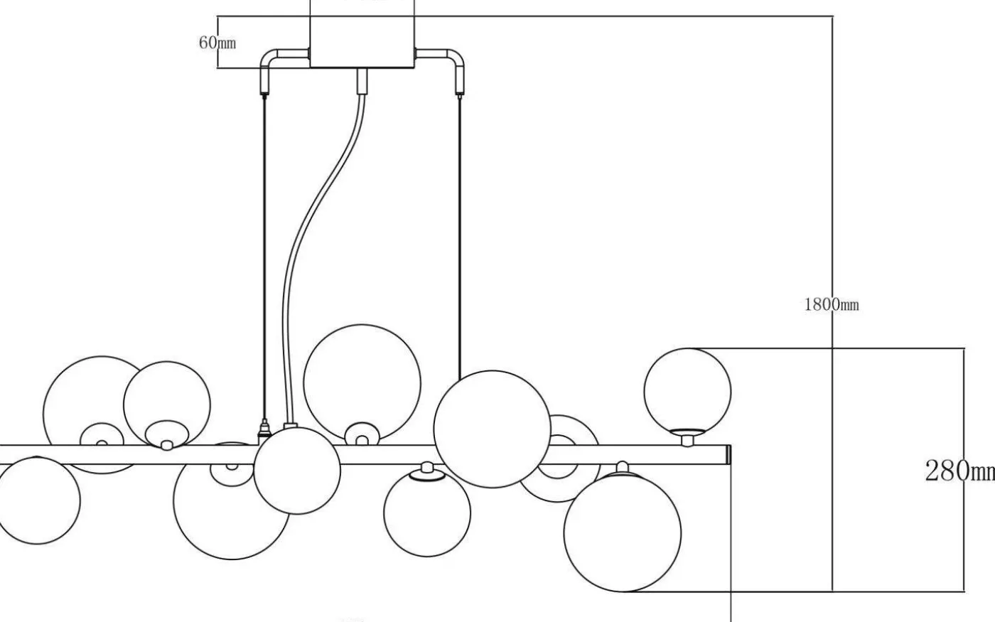 Molekyl Taklampa 85cm Mässing/Vit