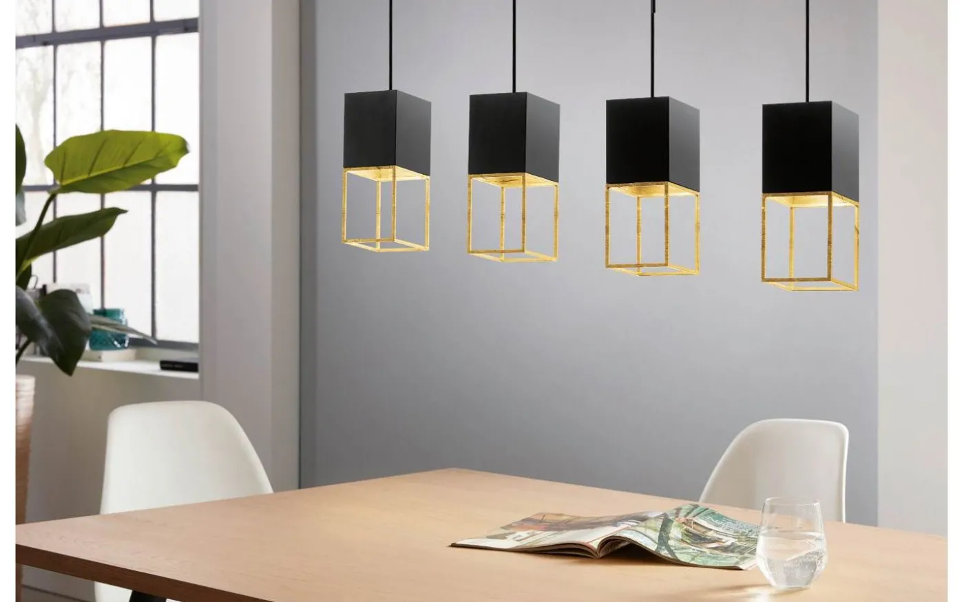 Montebaldo Taklampa 85cm GU10 LED 3000K 4x4,5W Svart/Guld