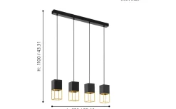 Montebaldo Taklampa 85cm GU10 LED 3000K 4x4,5W Svart/Guld