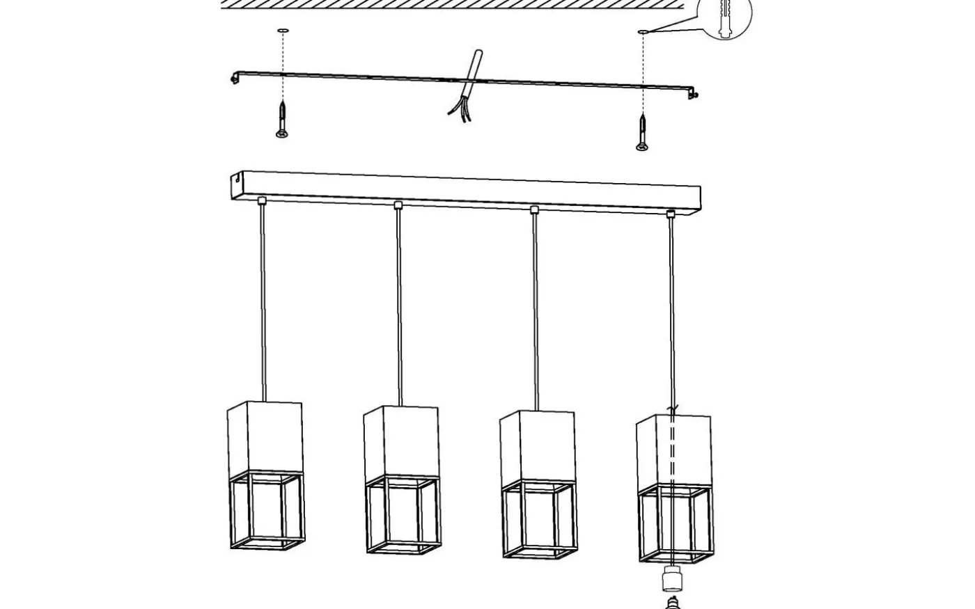 Montebaldo Taklampa 85cm GU10 LED 3000K 4x4,5W Svart/Guld