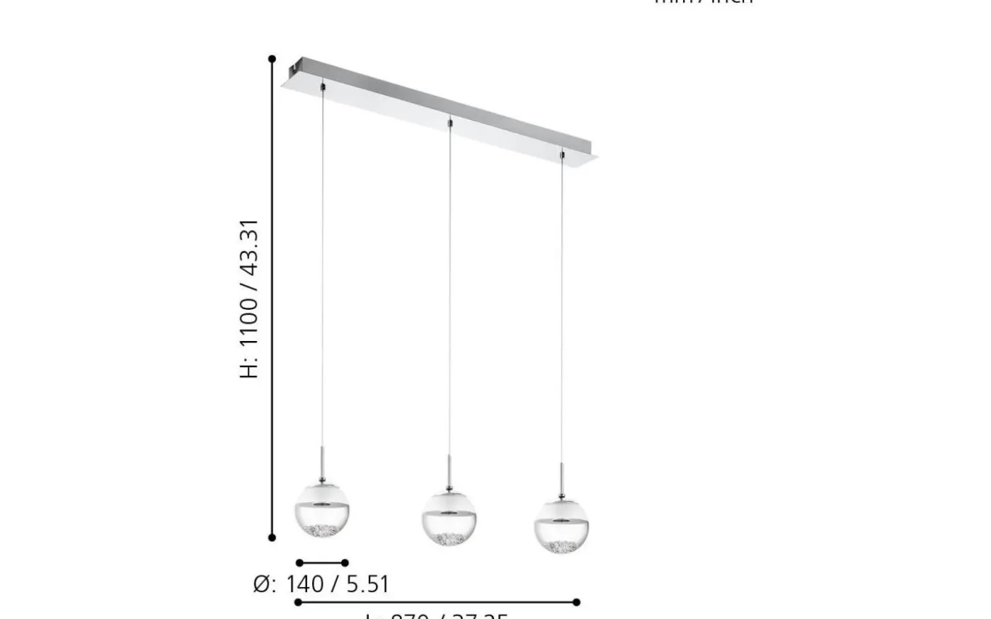 Montefio Taklampa 87cm LED 3000K 3x5W Krom