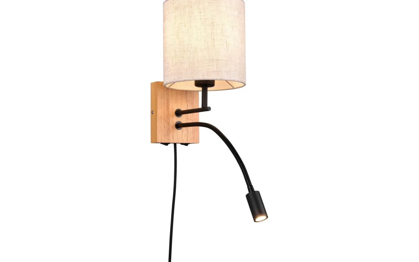 Nilam Vägglampa med läslampa 18cm LED + E27 naturträ