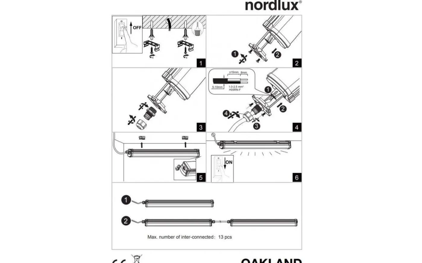 Oakland LED-Armatur 125cm 2100lm 22W 4000K IP65