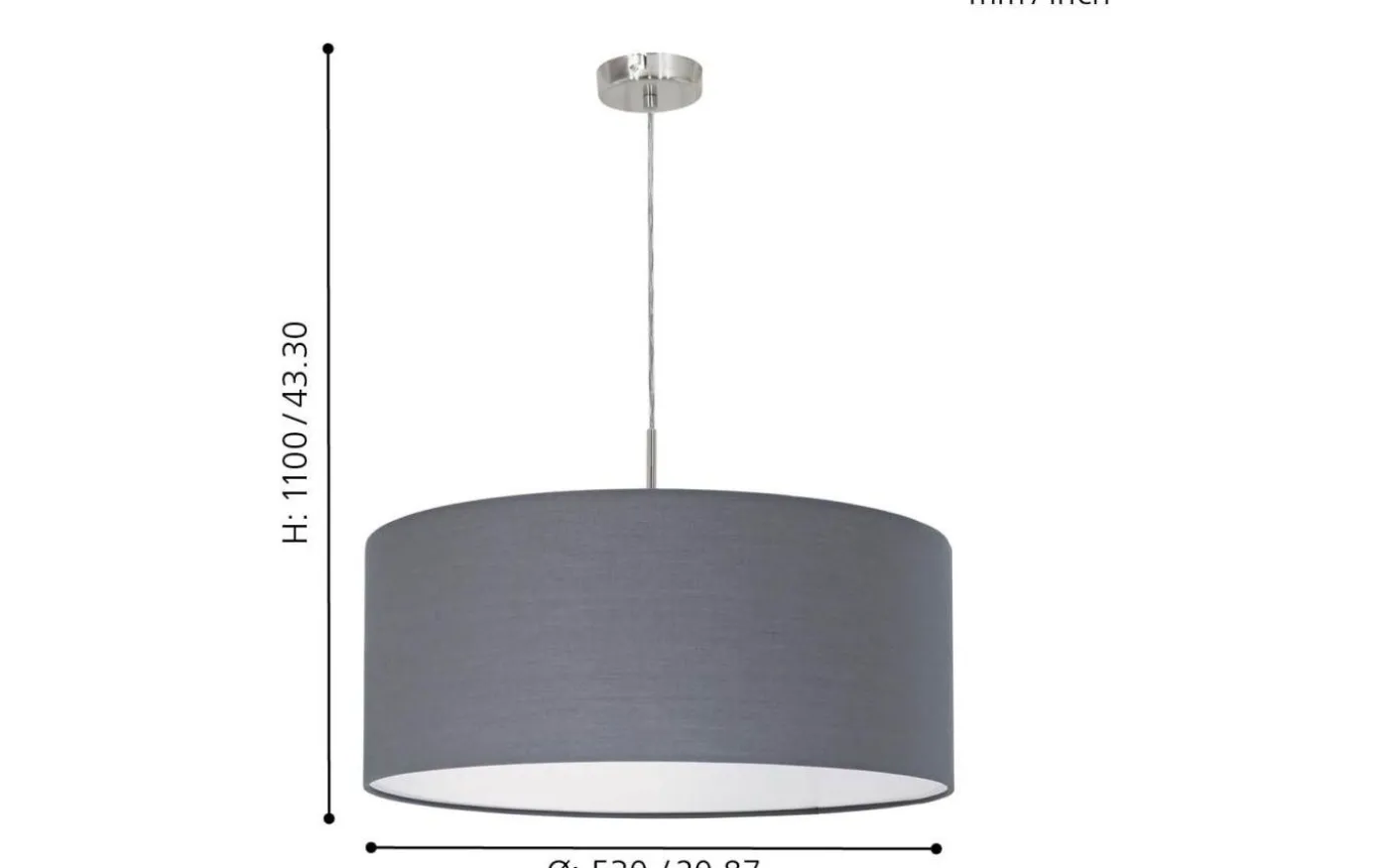 Pasteri Taklampa 53cm Grå/Nickel
