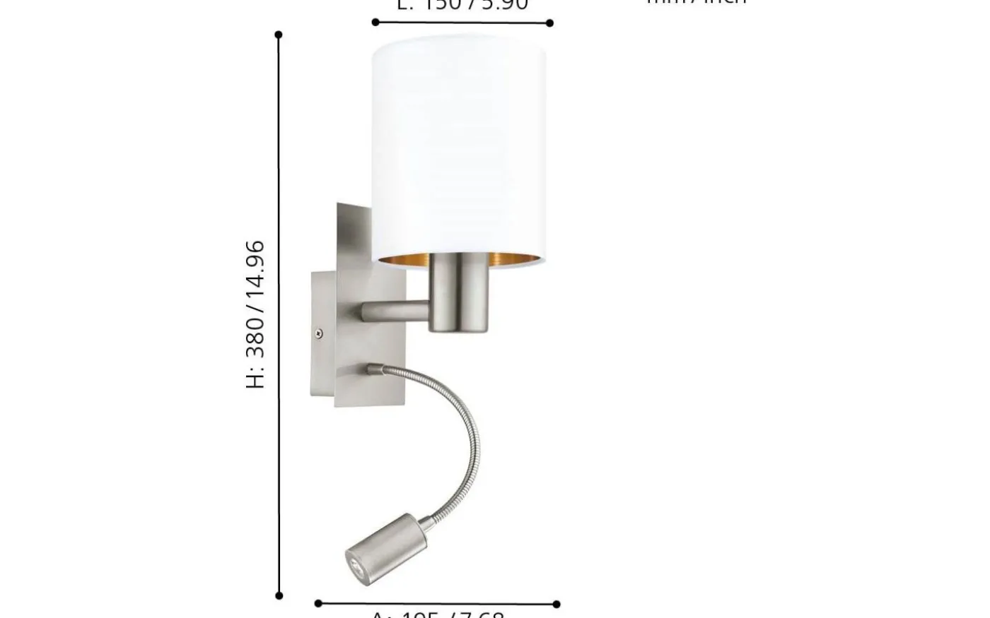 Pasteri Vägglampa LED 3000K 3,5W Nickel/Vit Koppar insida