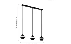 Perpigo Taklampa 87cm GU10 LED 3000k 3x4,5W Svart
