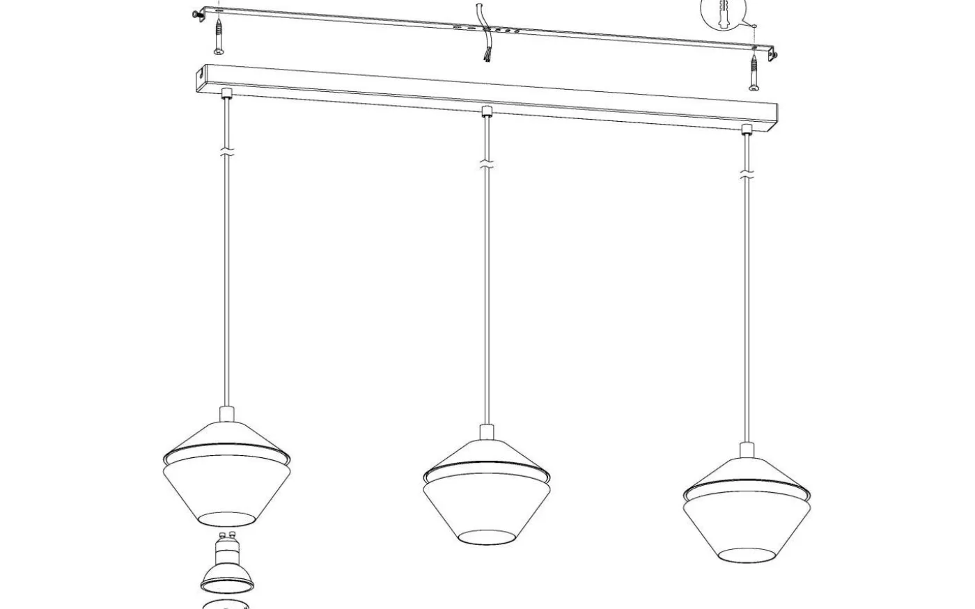 Perpigo Taklampa 87cm GU10 LED 3000k 3x4,5W Svart