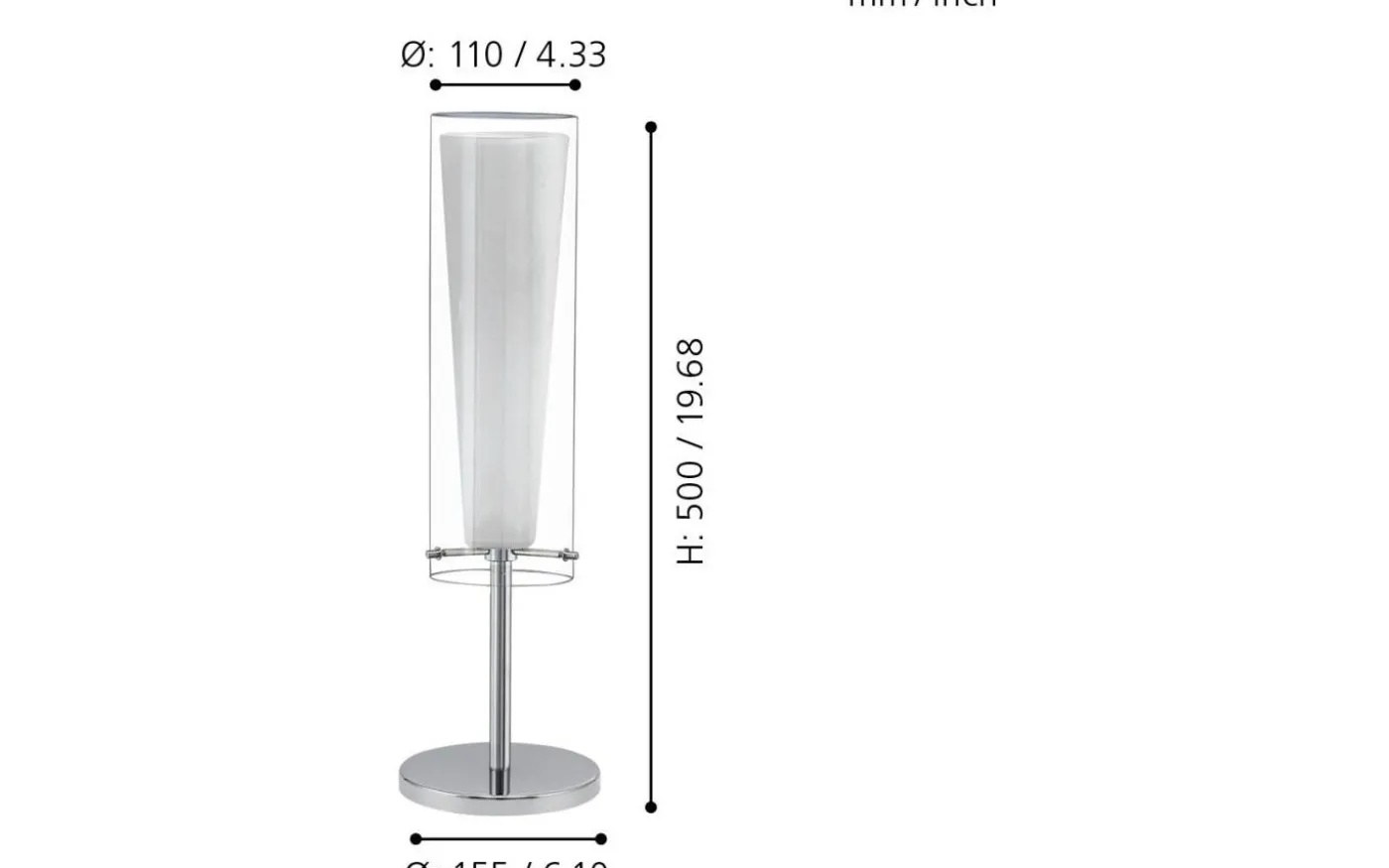 Pinto Bordslampa 50cm Opal/Krom