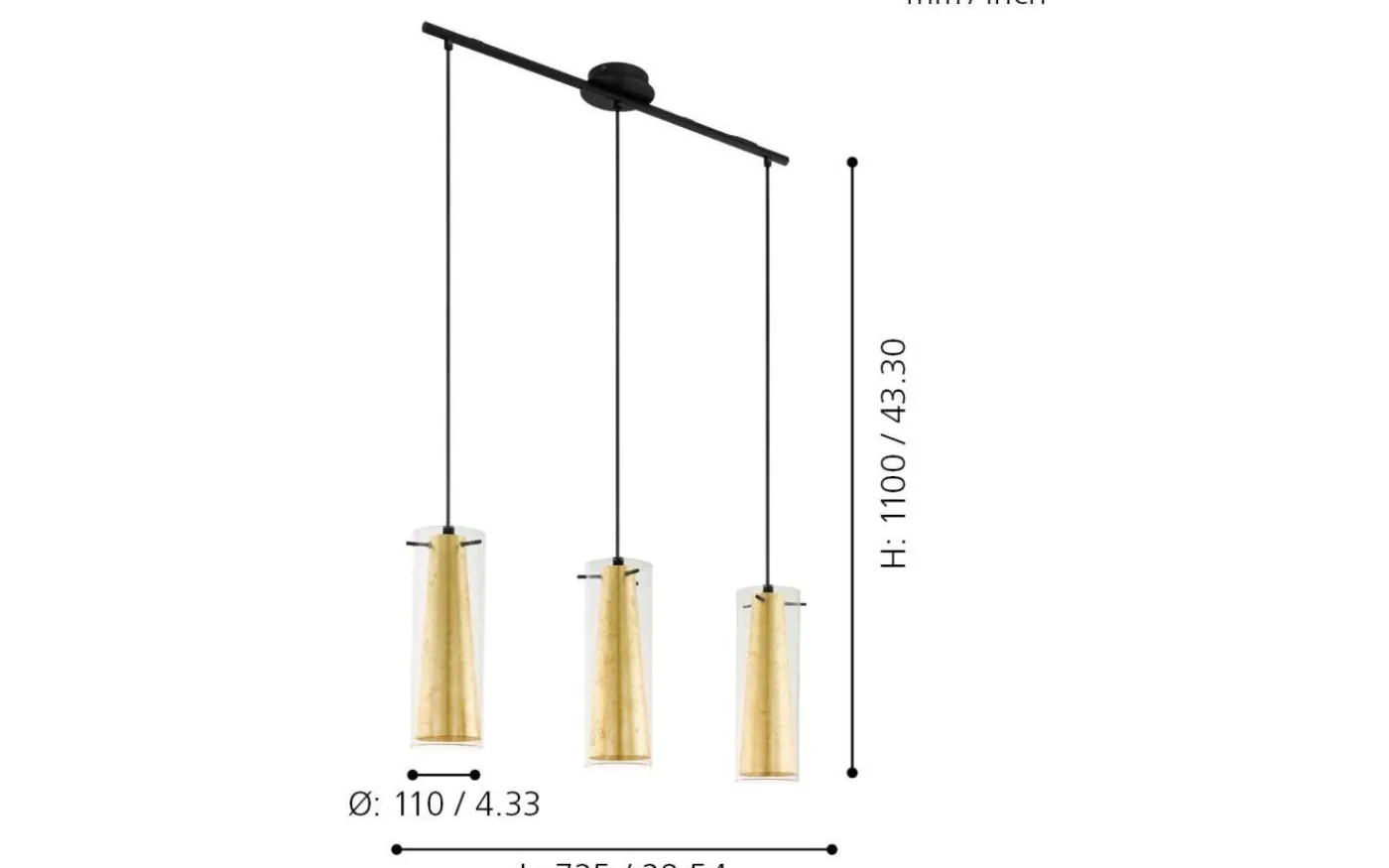 Pinto Taklampa 73cm Bladguld