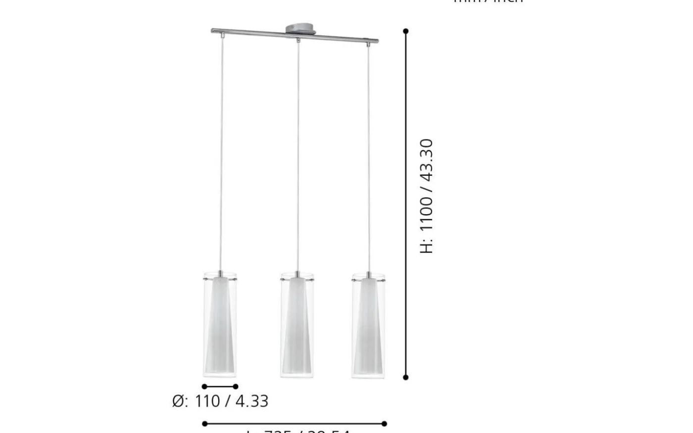 Pinto Taklampa 73cm Vit