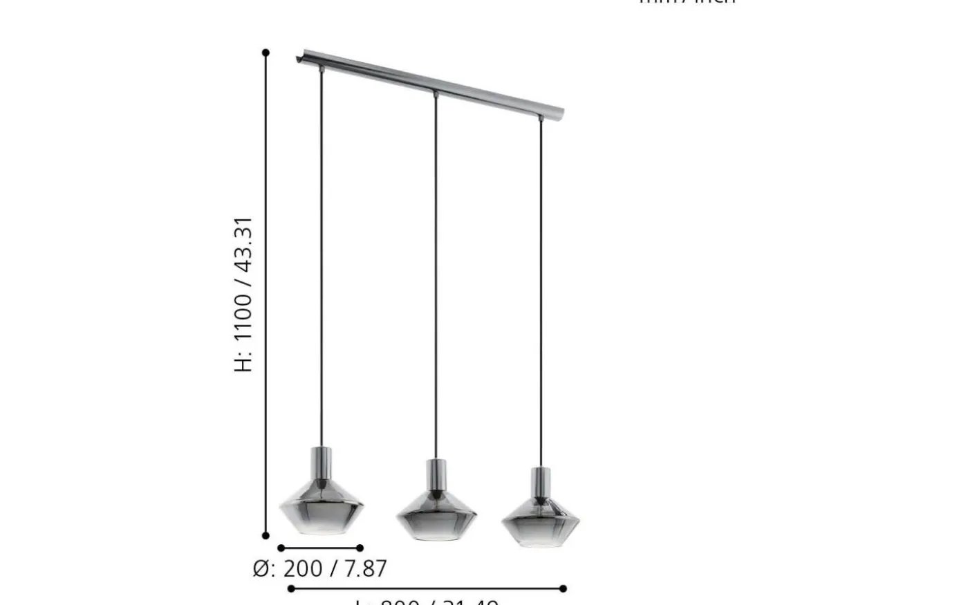 Ponzano Taklampa 80cm Smoke
