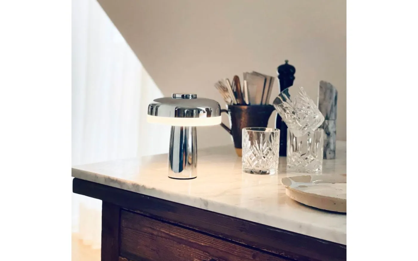 Porter Uppladdningsbar Bordslampa 16,5cm Krom