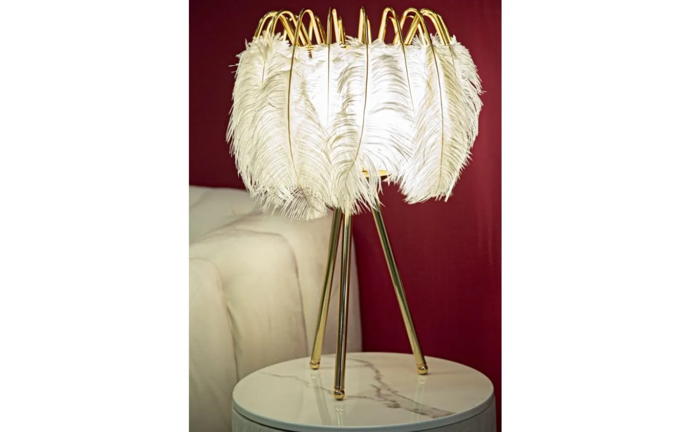 Quinto Bordslampa Fjäderställ 60cm Vit/Guld