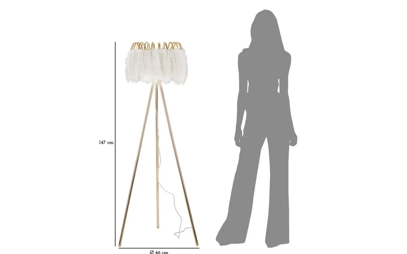 Quinto Golvlampa Fjäderställ 147cm Vit/Guld