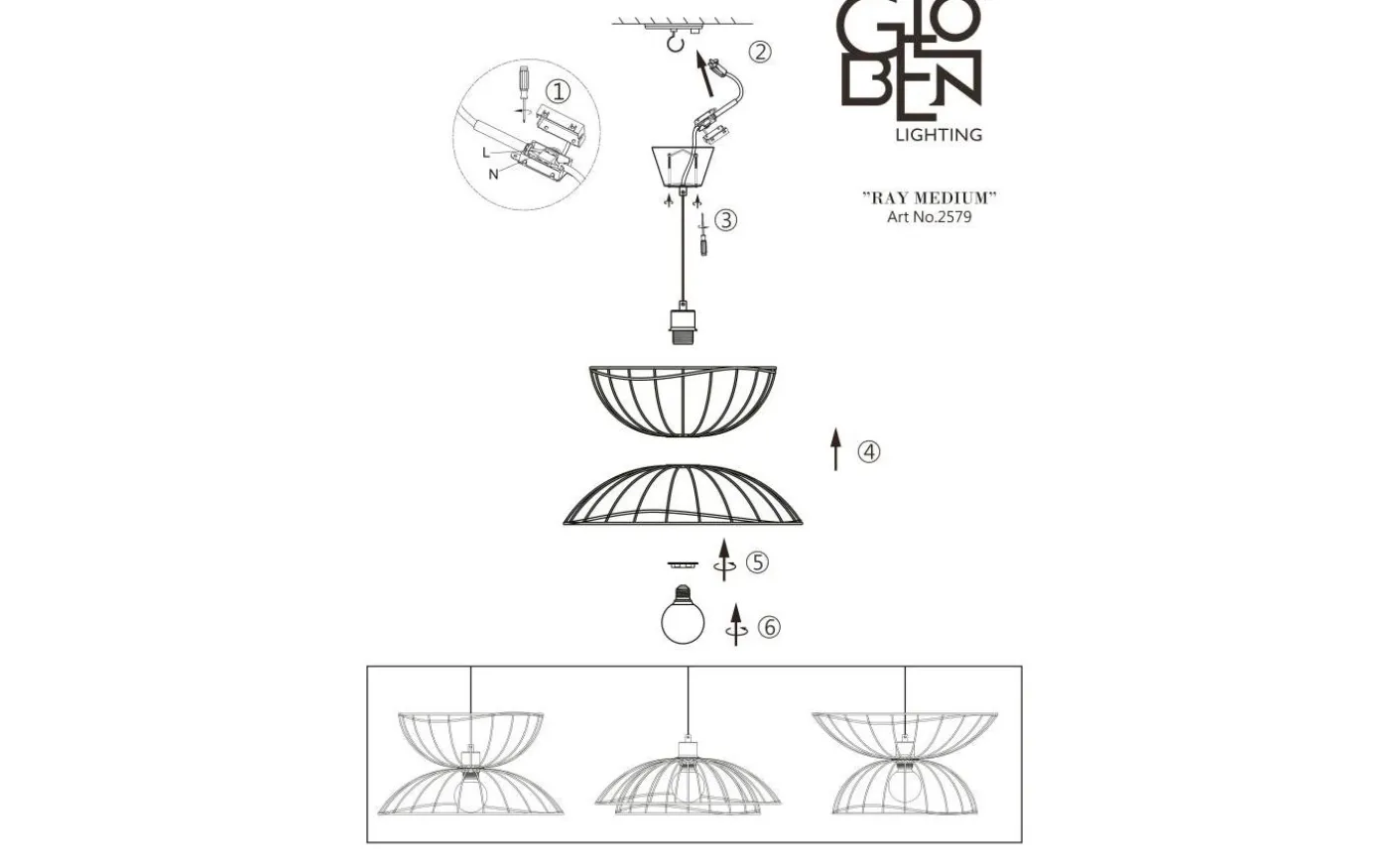 Ray Taklampa Svart 45cm