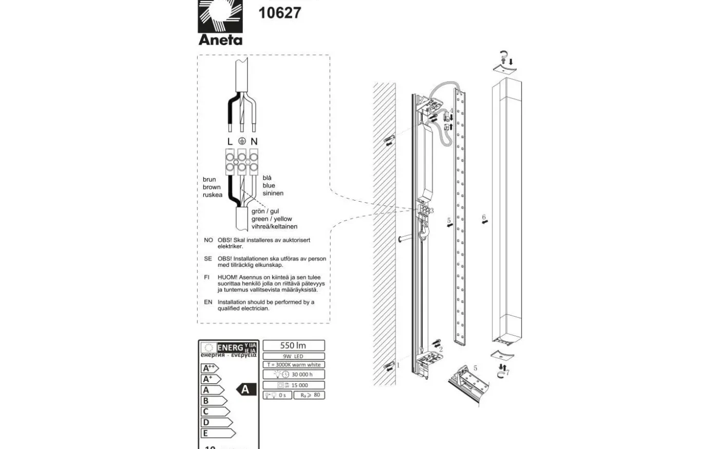 Ribera Spegellampa 63cm LED 9W 3000K Krom IP44