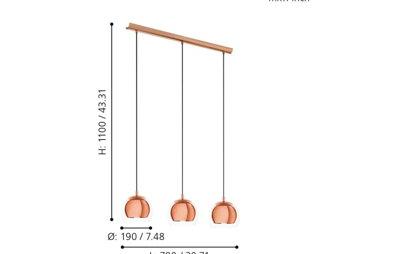 Rocamar Taklampa 78cm Koppar