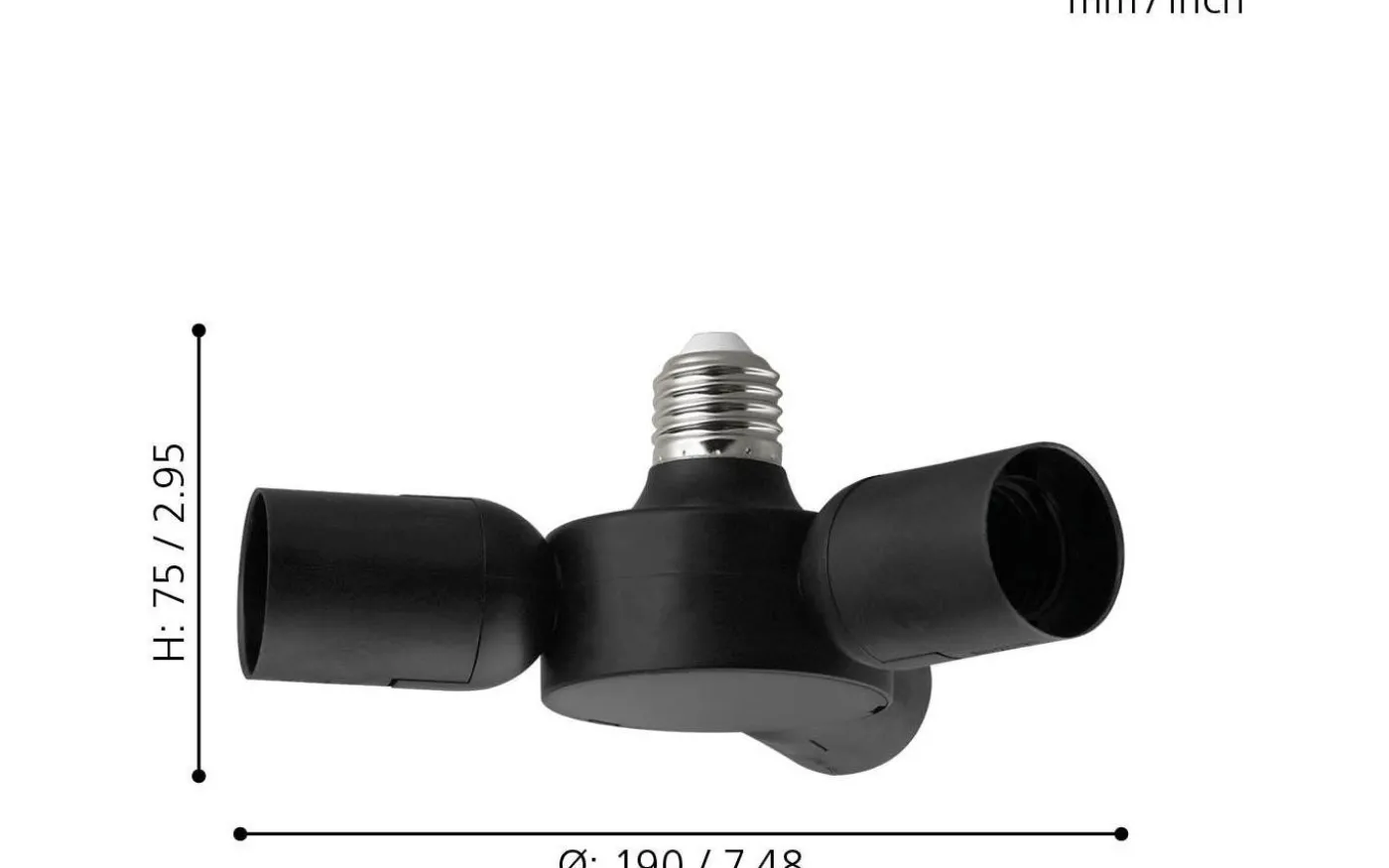 Rueda Pendeladapter E27 1 till 3 Svart